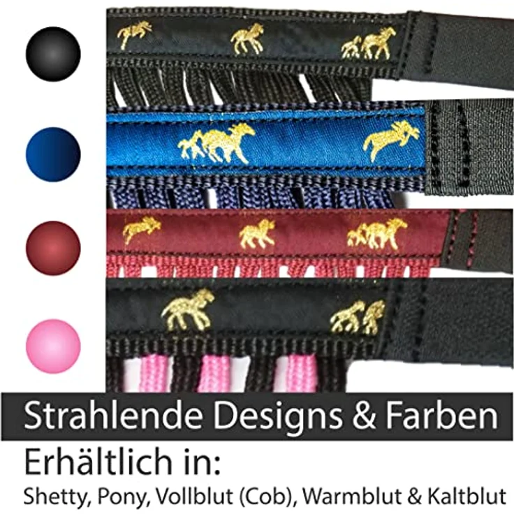 Pferdelinis Fliegenfransen für Pferde, Fliegenmaske mit Fransen & Klettverschluss, effektiver Insektenschutz für Shetty, Pony, Cob, Warmblut, Schwarz-Pink, Pony – Bild 5