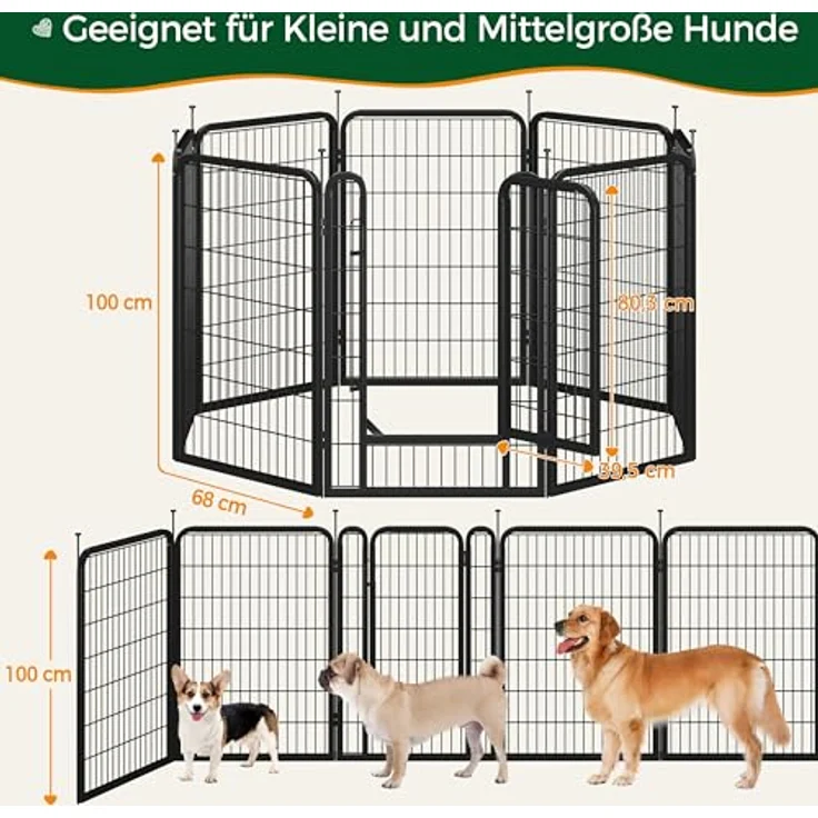 Yaheetech Welpenlaufstall 8 Panels, 100 cm hoch, faltbar, robustes Metall, ideal für kleine bis mittelgroße Haustiere – Bild 5
