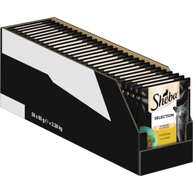 SHEBA Portionsbeutel Nassfutter für Katzen Selection in Sauce mit Geflügel, 28 x 85g, ohne künstliche Farb- oder Konservierungsstoffe