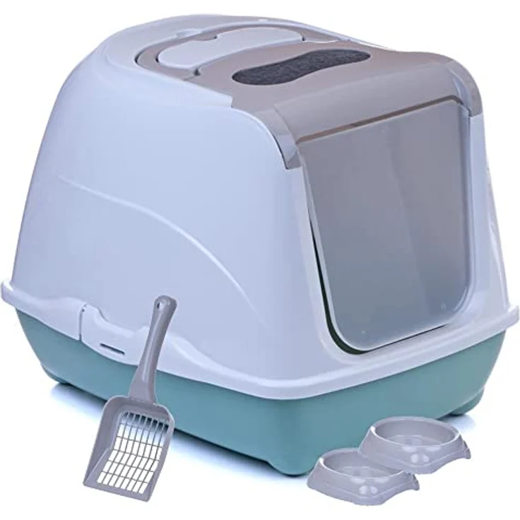 adena Katzentoilette Sondermodell 50, inkl. Schaufel und Aktivkohlefilter, graubeige mit Agave – Bild 1