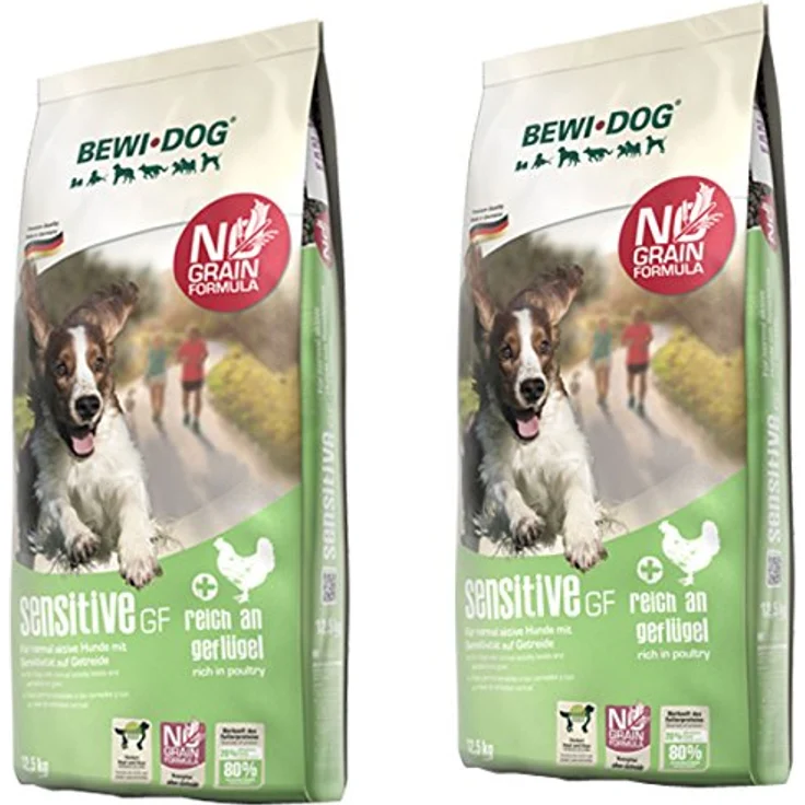 Bewi Dog 2 x 12,5 kg Sensitive GF, Getreidefreies Hunde-Trockenfutter mit 80% tierischem Eiweiß aus Geflügel