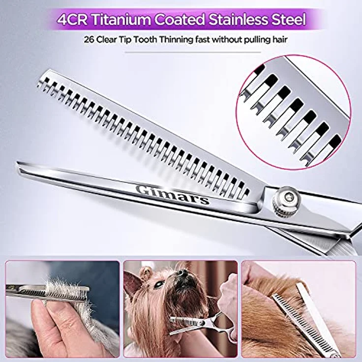 Gimars Professionelle 4CR Roestvrij Staal 6-in-1 Verzorgingsschaar für Hunde, Katzen und andere Tiere, mit Sicherheitsrunde Spitze, Ergonomisches Design, Pink – Bild 2