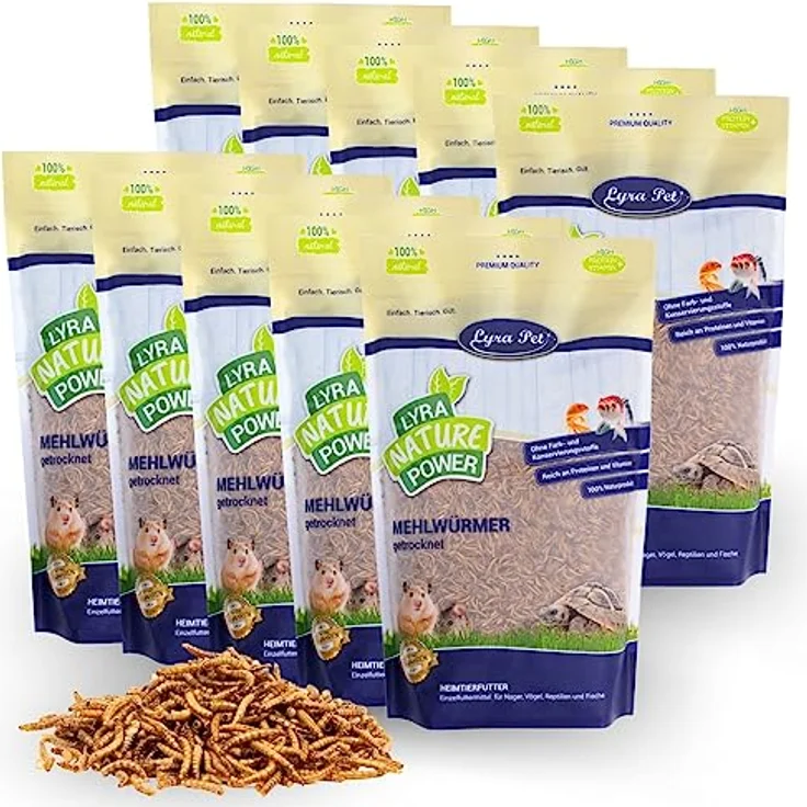 Lyra Pet® 10 x 1 kg getrocknete Mehlwürmer, proteinreiches Vogelfutter in Premium Qualität, natürliche Delikatesse für Wildvögel, Reptilien und Nagetiere – Bild 1