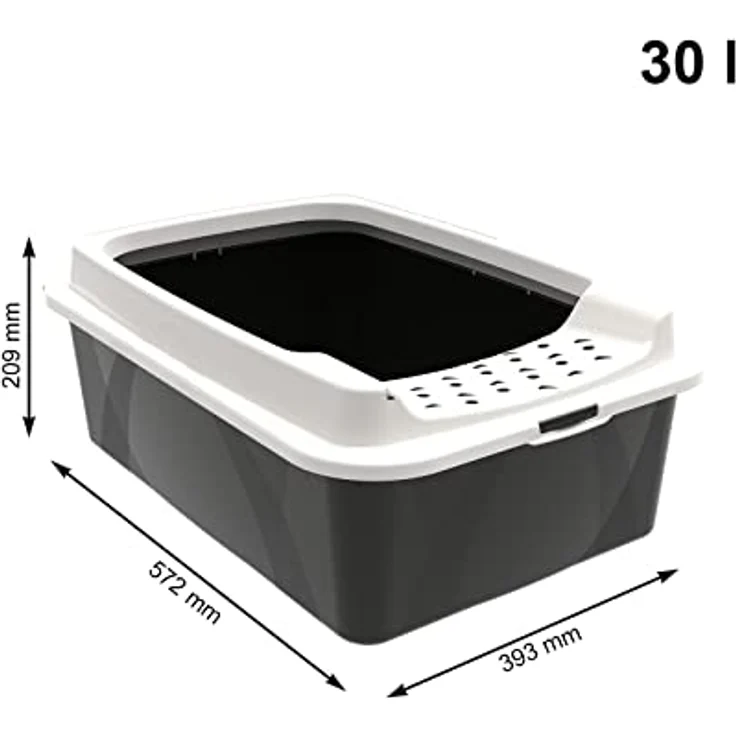 Rotho MyPet Bonnie Katzenklo mit Top-Eingang, Kunststoff (PP recycelt), schwarz/weiss, M, M (57,2 x 39,3 x 20,9 cm) – Bild 2