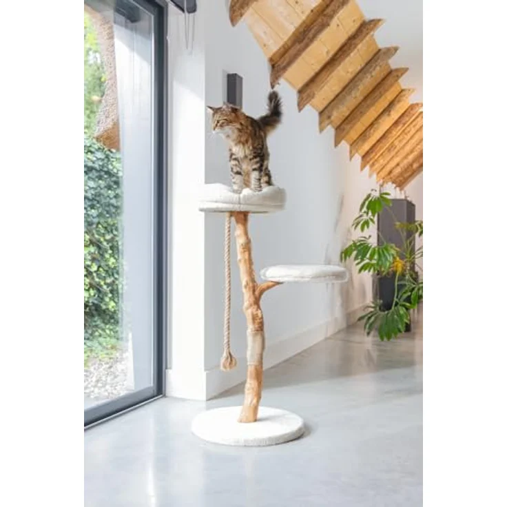 Designed by Lotte Vilja (110 cm, Creme), Katzenbaum mit Teddystoff und Kratzbereich aus Jute – Bild 4