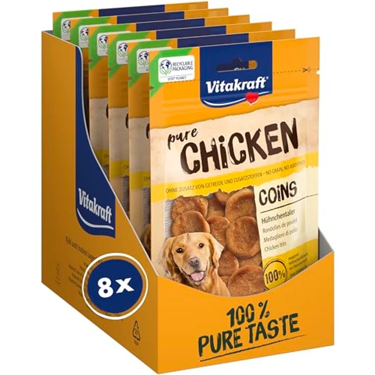 Vitakraft Pure Chicken Coins, Hundeleckerli mit 100% Hühnerbrustfilet, ohne Zuckerzusatz, 8x80g – Bild 1