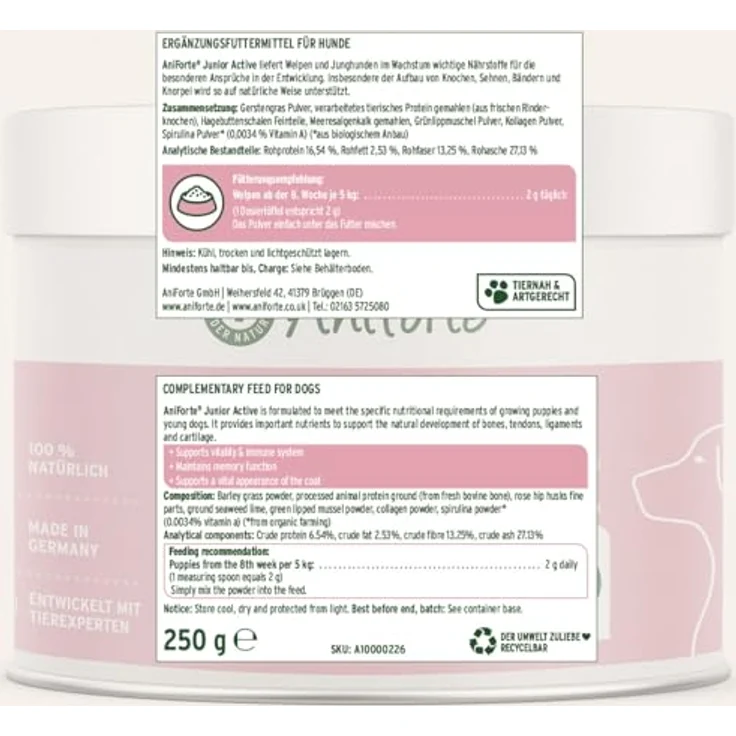 AniForte Junior Active 250 g, Hundefutter zur Unterstützung der Knochen- und Gelenkentwicklung für Welpen und junge Hunde – Bild 7
