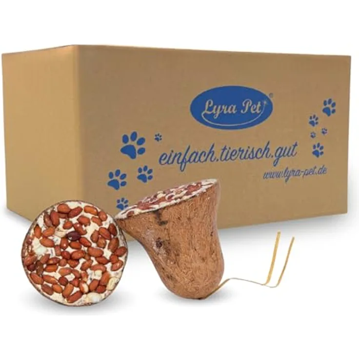Lyra Pet® Futterglocken mit Erdnüssen, 2 x 8 STK. | Mineralstoffreiches & fetthaltiges Vogelfutter in biologisch abbaubaren Kokosfasern