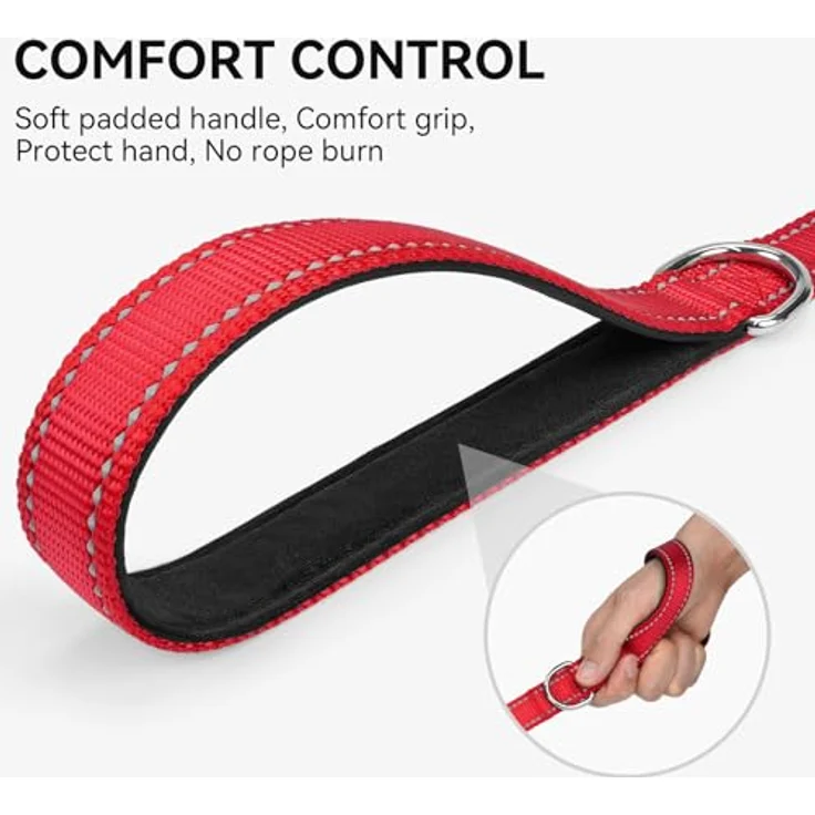 Joytale Hundeleine für Große und Mittelgroße Hunde, Doppelseitig Reflektierende Nylonleine mit Gepolstertem Griff, 1,8m x 2,5cm, Rot – Bild 3