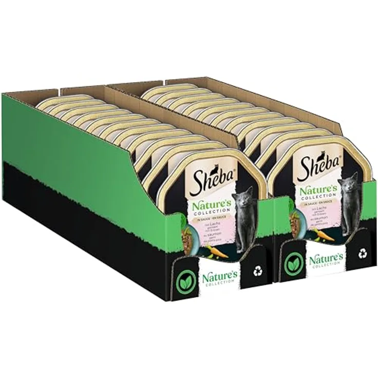 Sheba Nature’s Collection, Nassfutter für Katzen in Sauce mit Lachs, getreidefrei, 2 x 11 x 85g