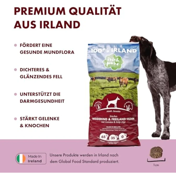 Irish Pure Trockenfutter Adult, 4kg, Weiderind & Freiland-Huhn mit Kelp-Alge, hoher Fleischanteil, getreidefrei, sensitiv, für alle Rassen – Bild 3