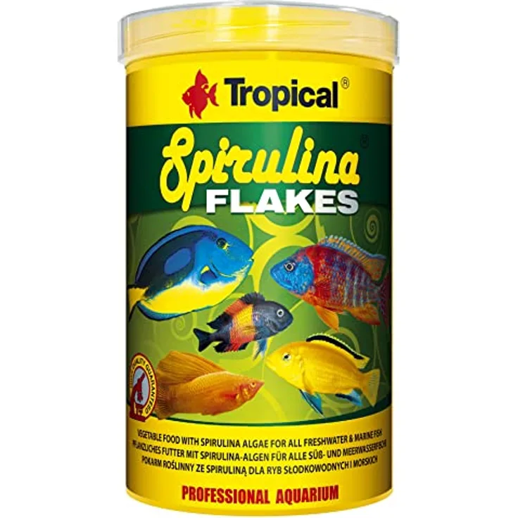 Tropical Spirulina Flakes, Pflanzliches Flockenfutter mit 6% Spirulina für Fische, leicht verdaulich, 1 x 1 l