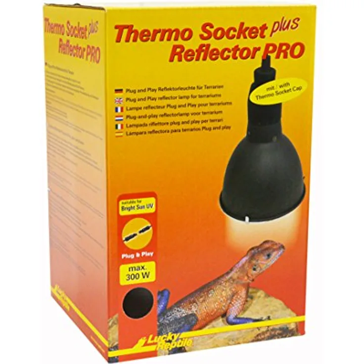 Lucky Reptile HTRP-1 Thermo Socket plus Reflector, porzellanfassungs Reflektorleuchte mit Steckverbindung, Schwarz, für E27 Leuchtmittel bis 300 W