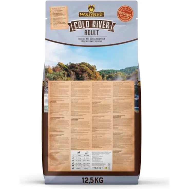 WOLFSBLUT Cold River Trockenfutter für Hunde Adult, 12,5 kg, getreidefreie Rezeptur mit Forelle und Süßkartoffeln, reich an Superfoods – Bild 2
