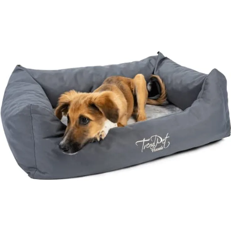 TrendPet Viscado, orthopädisches Hundebett grau mit gepolstertem Bezug, 5 cm viskoelastischer Wendematratze, wasserabweisend, 4 Größen, waschbar