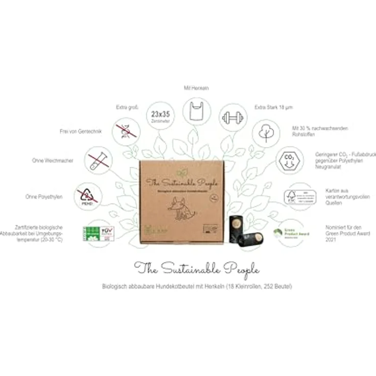 The Sustainable People TSP Bio-abbaubare Hundekotbeutel mit Henkeln, 100% heim-kompostierbar, extra dick (18µm), 252 Beutel (18 Rollen) – Bild 2