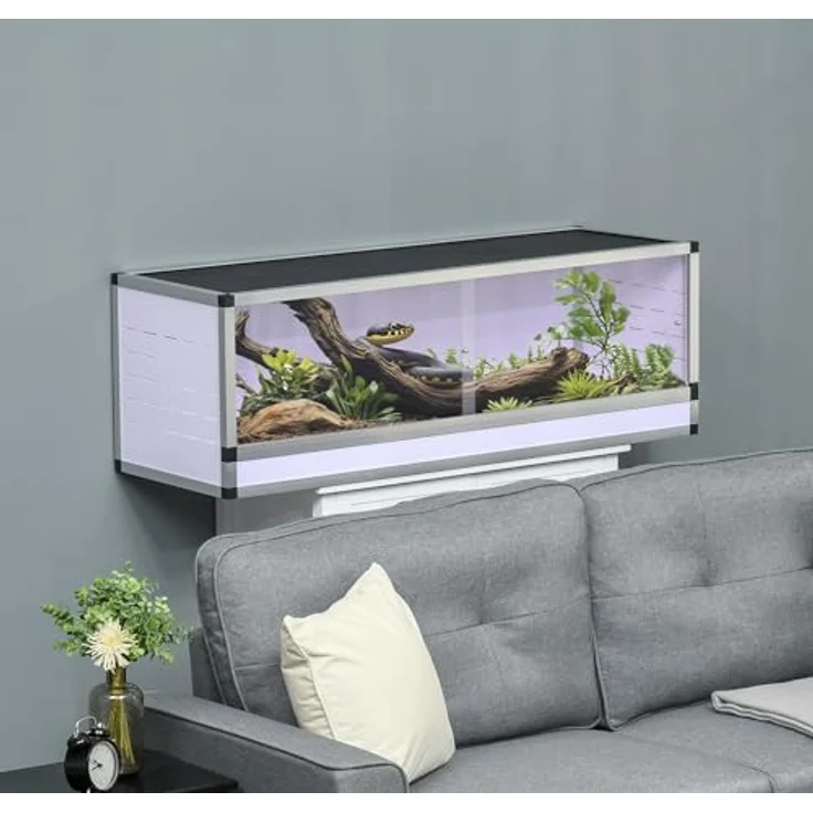 PawHut Aluminium Terrarium 120 x 40 x 40 cm, Mesh-Terrarium für Reptilien, Amphibien und Spinnentiere, gute Belüftung, Acryltür, DIY-Design in Weiß, Silber und Schwarz – Bild 2
