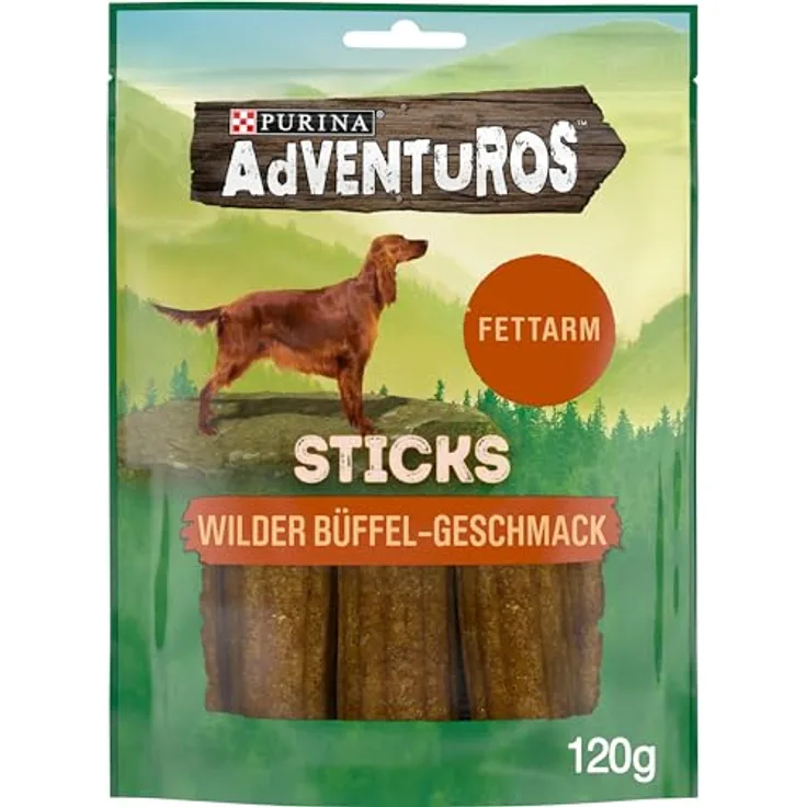 Purina Adventuros Sticks mit Büffelgeschmack, 120 g, fettarm und ohne künstliche Aromastoffe