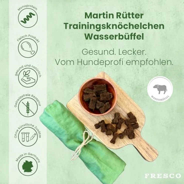 Fresco Dog Trainingsknöchelchen Wasserbüffel, 1 kg, getreidefrei & zuckerfrei, 92% Frischfleisch, geruchsarm, fettarm, ideal fürs Hundetraining – Bild 2