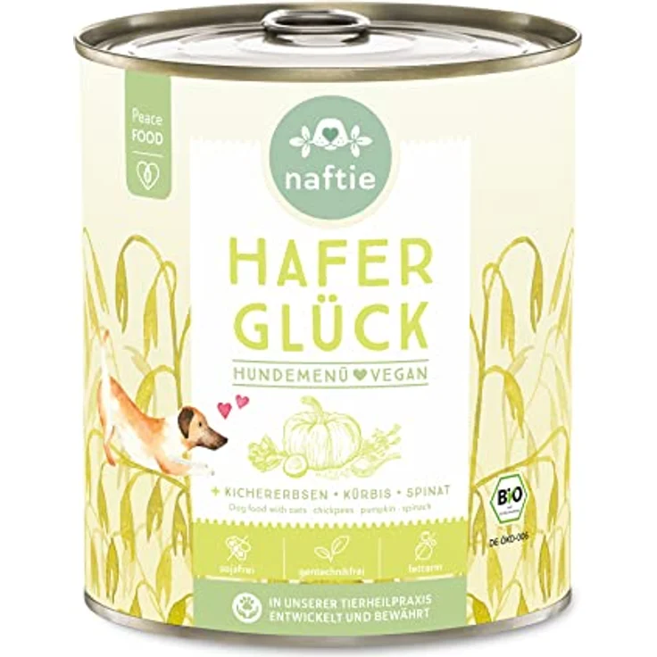naftie Bio Hafer Glück, veganes Hundefutter Nassfutter mit Kichererbsen, purinarm, Diät-Futter, 800g – Bild 1