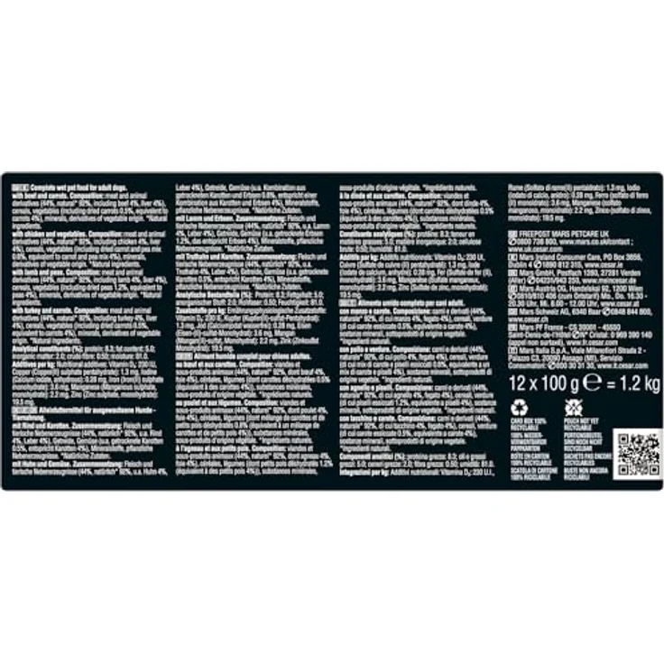 Cesar Portionsbeutel Multipack Selektion in Sauce, 4 Varietäten, 24 x 100g, ausgewogene Rezeptur ohne Zuckerzusatz – Bild 3