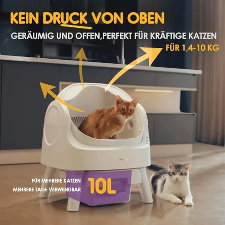 PetPivot Selbstreinigende Katzentoilette, Offenes Design mit 7,9L Streubehälter, Automatischer und Manuellem Modus, Ideal für Große Katzen und Mehrkatzenhaushalte – Bild 5