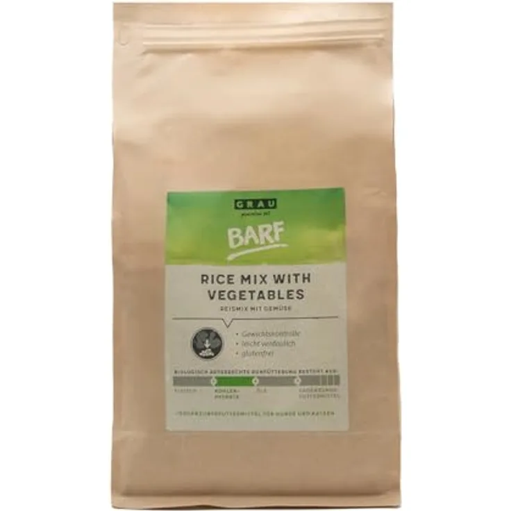 GRAU Reismix mit Gemüse für Hunde, Ergänzungsfuttermittel, 1,5 kg, ideal zum Mischen mit Nass- oder Trockenfutter, perfekt für sensible Hunde