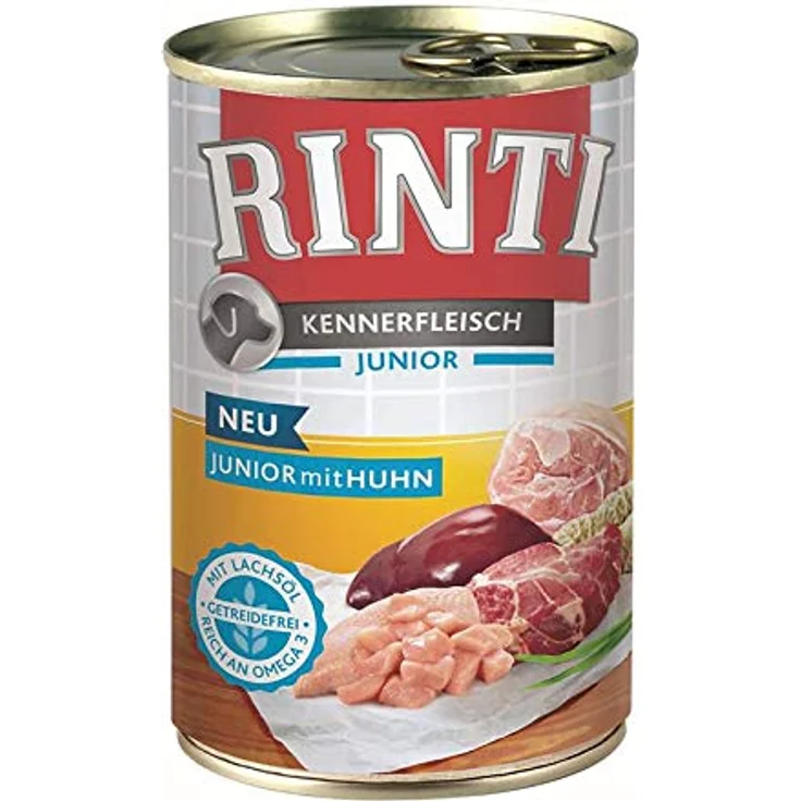 Rinti Kennerfleisch Junior Huhn 400g, Hunde-Nassfutter mit 15% Huhn, 12er Pack