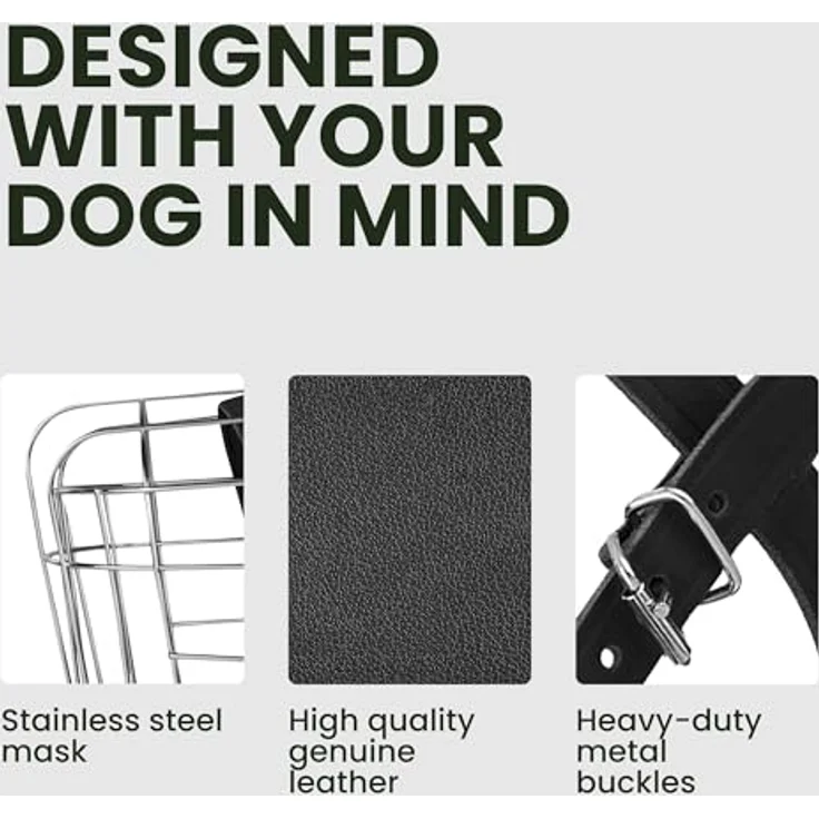 BRONZEDOG Verstellbarer Hundemaulkorb, Robuster PVC/Metalldrahtkorb für Große Hunde, Atmungsaktiv und Trinkfähig mit Lederbändern, Ideales Trainingstool, Verhindert Beißen, Edelstahl – Bild 3
