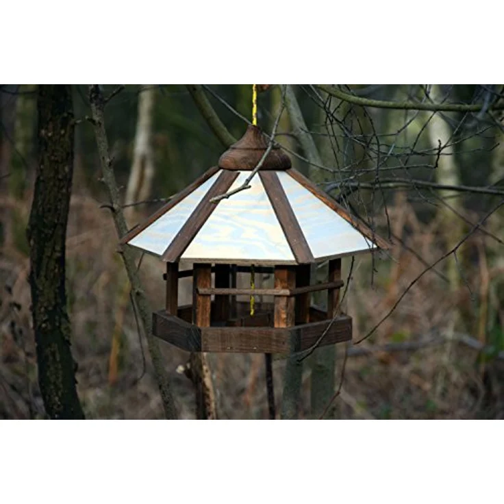 dobar Aufwendiges Design-Vogelhaus Camouflage mit Futtersilo, 6-eckige Wildvogel-Futterstation zum Aufhängen, 35 x 35 x 29 cm – Bild 7