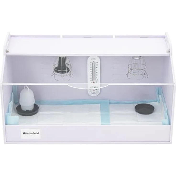 Wiesenfield Kükenaufzuchtbox, Wärme- und Lichtregelbar bis 36 °C, 78 x 40 x 42 cm, inkl. Tränke, Hygienematten, Thermo- und Hygrometer, belüftet und pflegeleicht – Bild 4