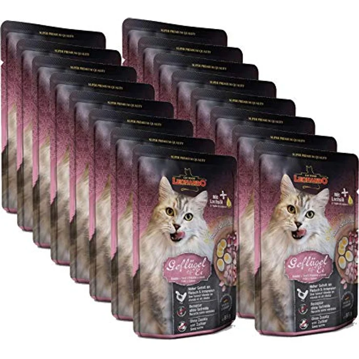 Leonardo Nassfutter für Katzen im Frischebeutel, Geflügel + Ei, 16x85g, ohne Zucker, mit Lachsöl – Bild 1