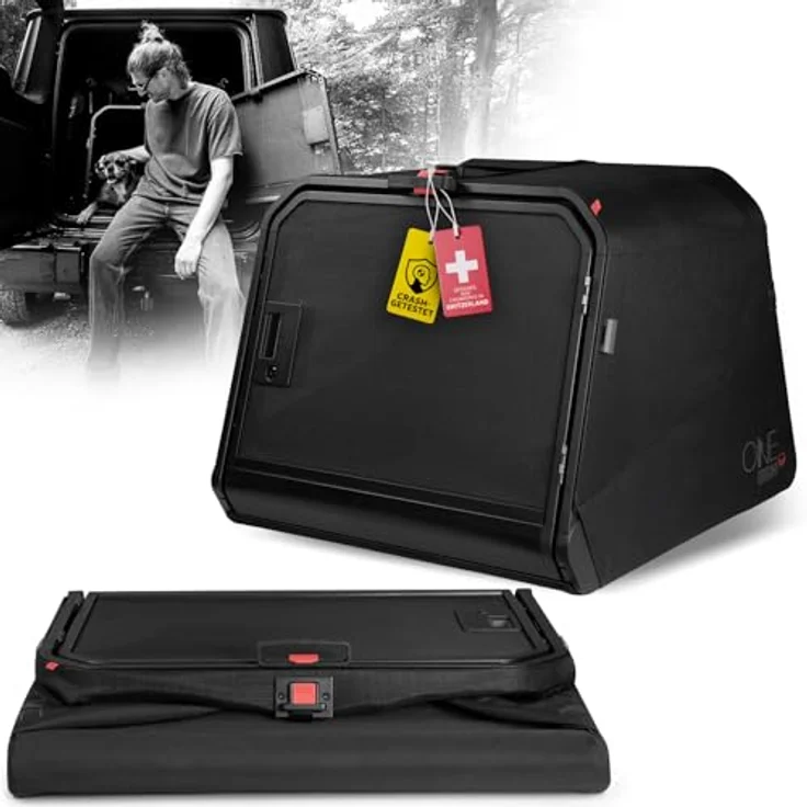4pets 1ONE1 Origami Hundetransportbox, faltbare Sicherheitsbox für Hunde, vier Größen (S-XL) mit robustem Aluminiumrahmen und Netzgewebe – Bild 1