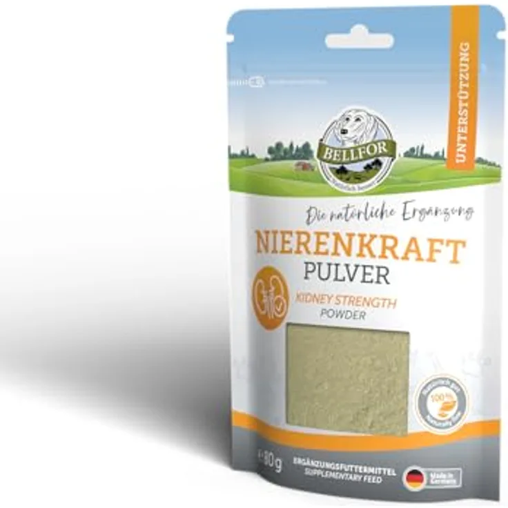 Bellfor Nierenkraft Pulver für Hunde, 80g – Natürliches Ergänzungsfuttermittel zur Unterstützung der Nierenfunktion mit Ackerschachtelhalm und pflanzlichen Inhaltsstoffen