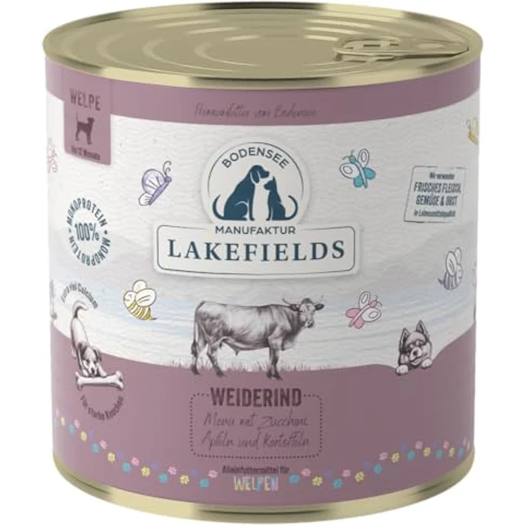 Lakefields Premium Welpenfutter Nass, Rind 61%, 800g, getreidefreies Hundefutter mit natürlichen Zutaten, Äpfel, Zucchini & Karotten, schonend gegart – Bild 1