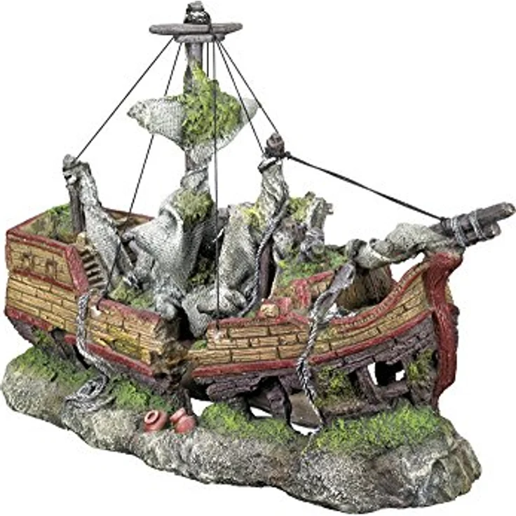 Nobby Aquariendeko "SCHIFFSWRACK GALEONE", detailgetreue Polyresin-Dekoration für Süß- und Meerwasseraquarien – Bild 2
