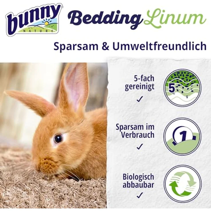 bunnyNature Bedding Linum 35l, Natur-Leinenstreu mit hoher Saugkraft, umweltfreundlich und bis zu 14 Tage Geruchskontrolle – Bild 3