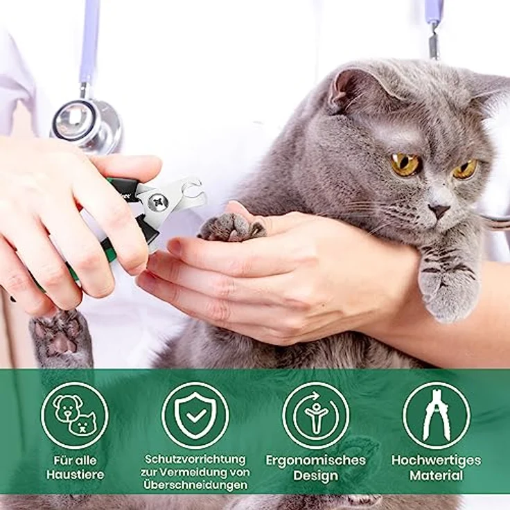 Candure Profi Krallenschere für Hunde und Katzen, Edelstahl Krallenzange mit Nagelfeile und Sicherheitsschutz, ergonomisch und rutschfest, Klein (S), Grün – Bild 5