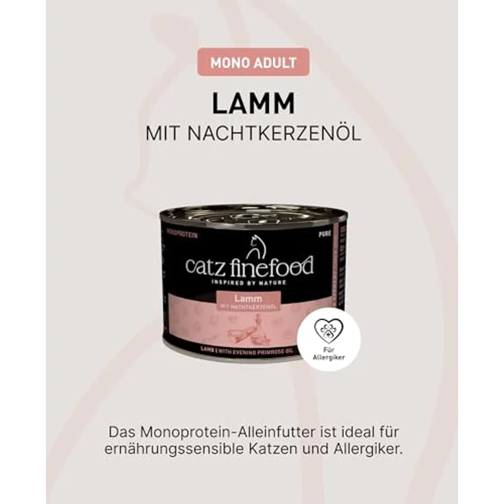 catz finefood Purrrr Lamm Monoprotein Katzenfutter nass N° 111, für ernährungssensible Katzen, 70% Fleischanteil, 6 x 200 g Dose – Bild 5