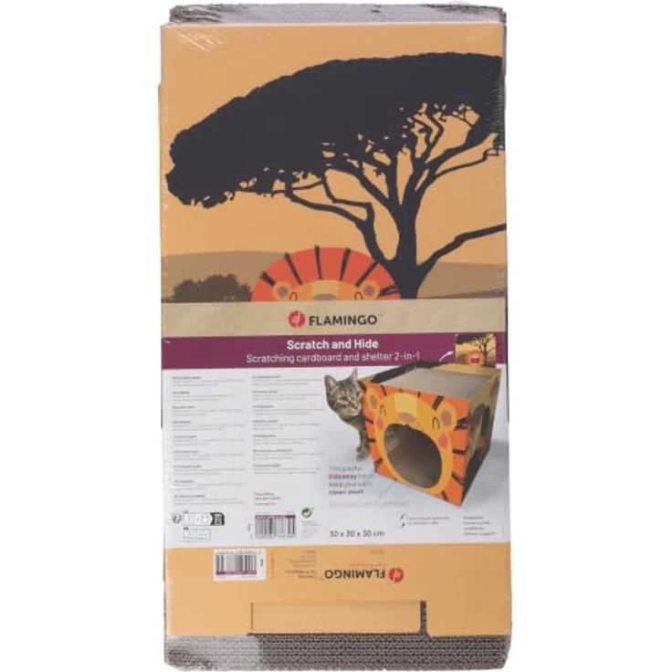 Flamingo KRATZKARTON Jamie, Gelb, 2 in 1 Kratzkarton und Versteck, 30x30x30CM – Bild 2