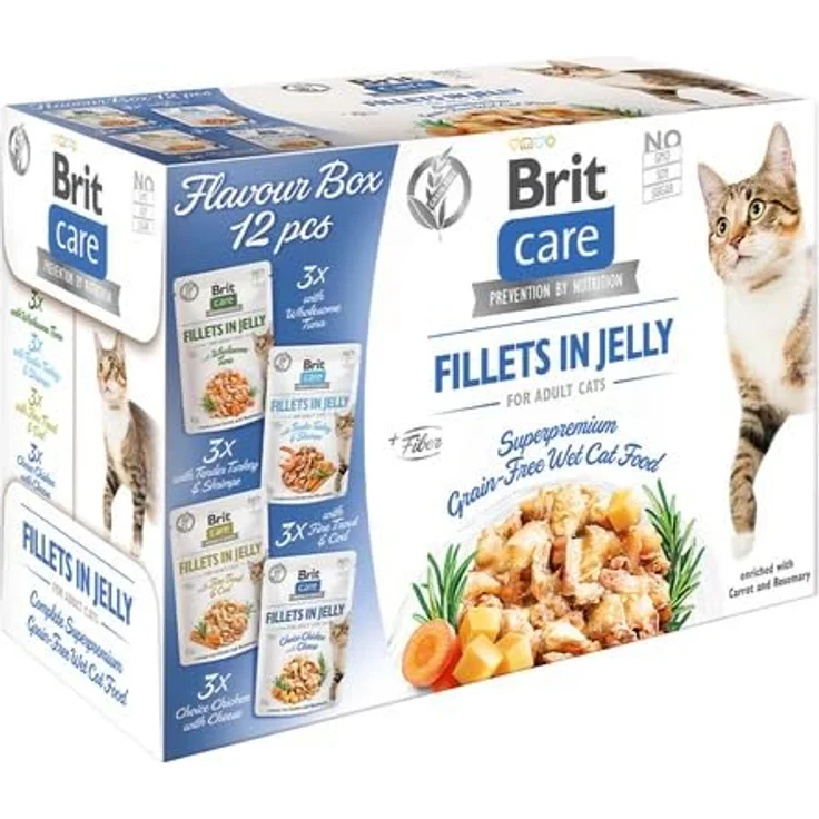 Brit Care Cat Flavour Box, Katzen-Nassfutter mit 4 Sorten in Gelee, 12x85g – Bild 1