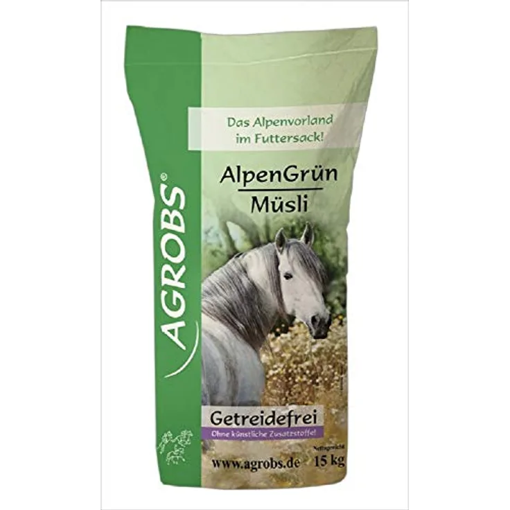Agrobs Alpengrün Müsli, vitalstoffreiches Pferdefutter als Ergänzung, 1 x 15000 g