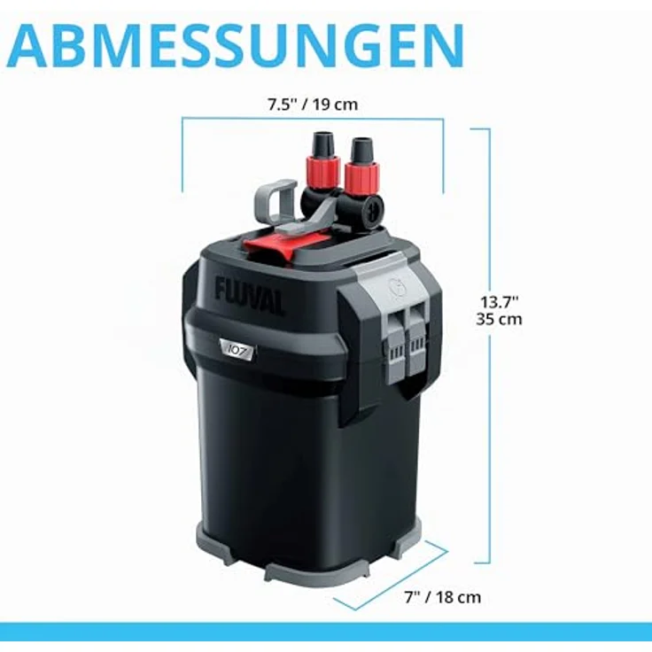 Fluval FL107, Aussenfilter für Aquarien bis 100 l, 550 l/h, italienische Präzisionspumpe, hohe Leistung, geringer Energieverbrauch – Bild 7
