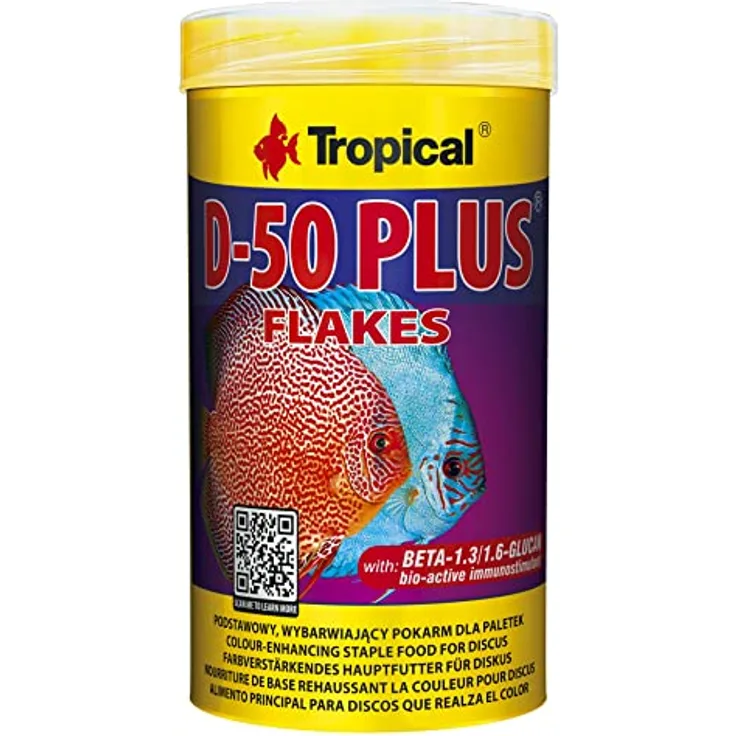 Tropical D-50 Plus Flockenfutter für Diskus und tropische Fische, proteinreich, reich an Astaxanthin und Vitaminen, 250 ml