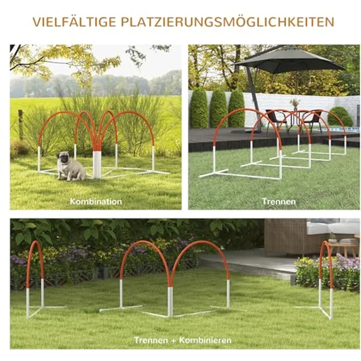 PawHut Agility Set Hunde, 4-teiliges Trainingszubehör mit Steckhürden und Slalomstangen, tragbare Oxford-Tasche, stabil und langlebig – Bild 3