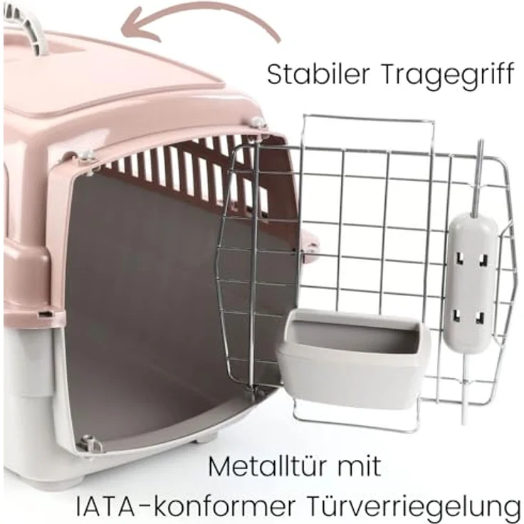 GarPet Hunde-Transportbox 2er Set, IATA-konforme Flugboxen für kleine Haustiere, Mehrfarbig, inklusive Reisenapf – Bild 3