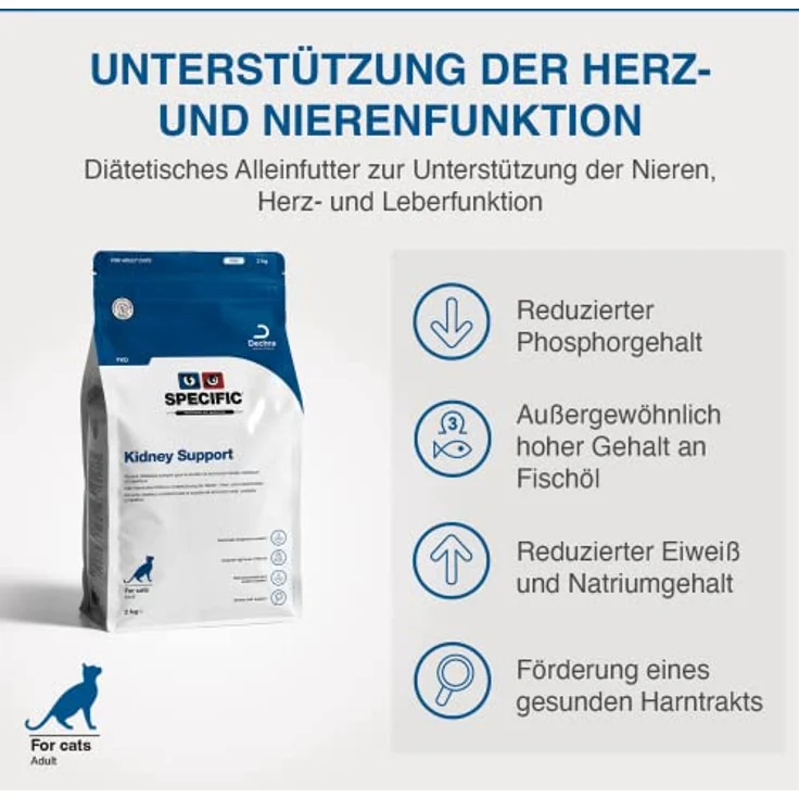 SPECIFIC® Kidney Support (FKD) 2kg, Trockenfutter für Katzen mit Omega-3 und Krillöl, reduzierter Proteingehalt zur Nierenentlastung für Erwachsene – Bild 2