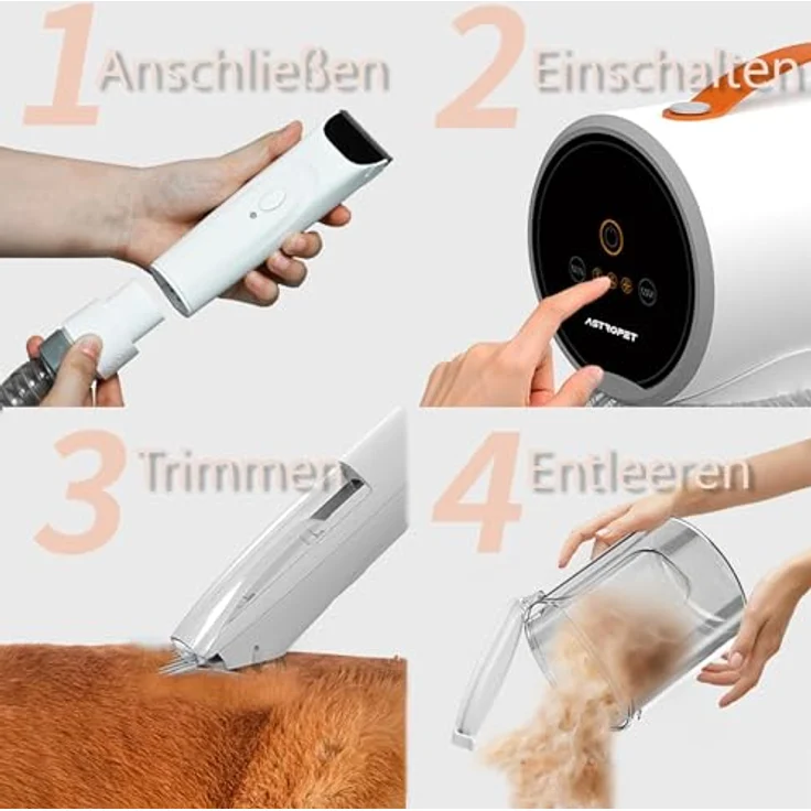 AstroPet Hundeschermaschine mit Staubsauger, 5-in-1 Tierpflege-Set für Hunde und Katzen, 2L Behälter, verstellbare Führungskämme für Schnitthöhen von 6 mm bis 28 mm – Bild 2