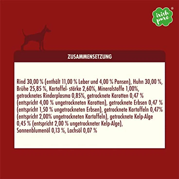 Irish Pure Premium Nassfutter für Hunde, Weiderind mit Superfood Kelp-Alge, getreidefrei, sensitiv, 6x 390g – Bild 5