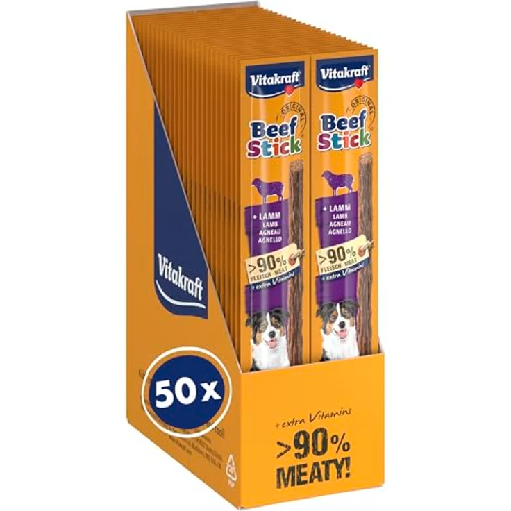 Vitakraft Beef Stick Original, Hundesnack mit über 90% Fleischanteil,糖freie Trainingsleckerlis, 50x 12g – Bild 1
